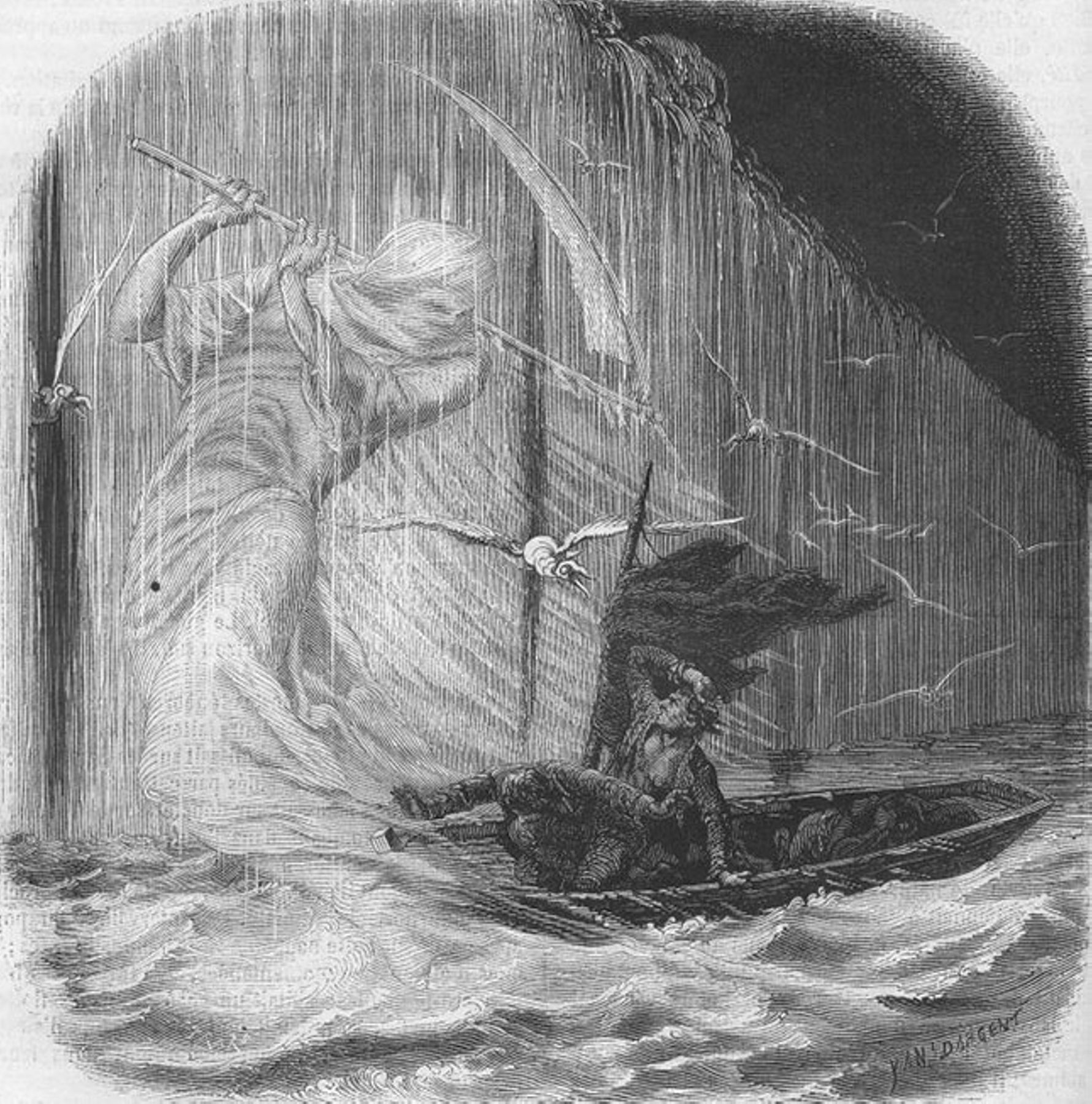 An illustration from Jules Verne's essay "Edgard Po&euml; et ses oeuvres" (Edgar Poe and his Works,1862), drawn by Frederic Lix or Yan' Dargent (Public Domain/Courtesy Wikimedia Commons)