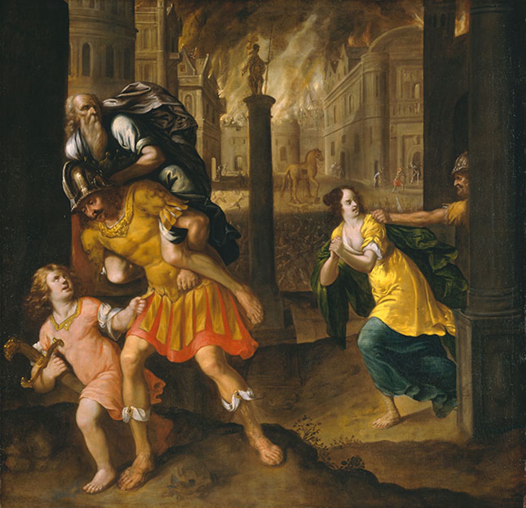 Henry Gibbs&rsquo;s depiction of Aeneas and Anchises fleeing burning Troy (TATE, LONDON/ART RESOURCE, NY)