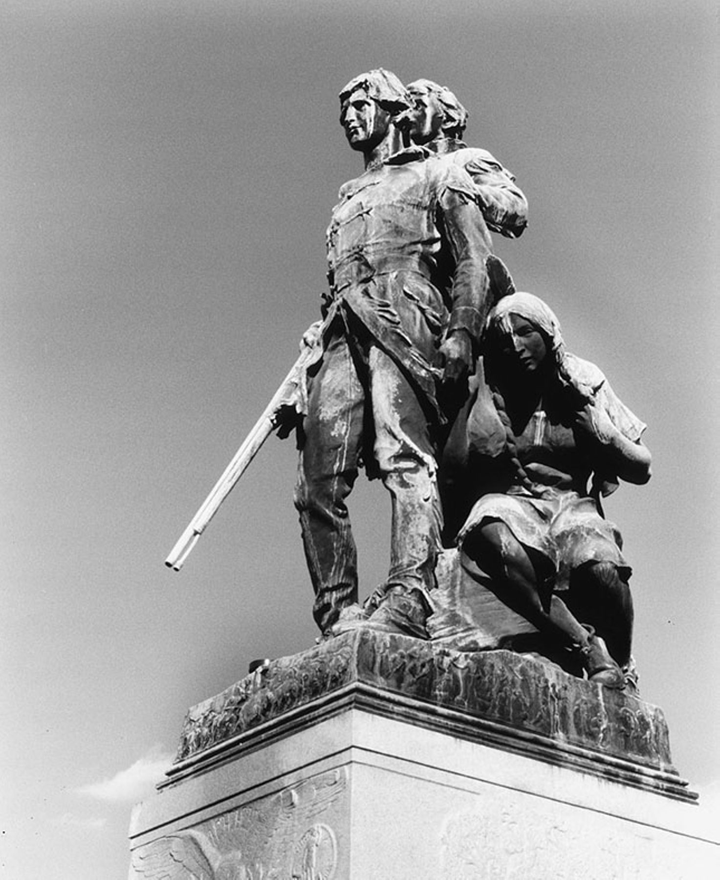 "Their First View of the Pacific" (1919), portraying the explorers Meriwether Lewis and William Clark with Sacagawea. The statue was removed from a Charlottesville traffic circle in July 2021. (Virginia Department of Historic Resources) "Their First View of the Pacific" (1919), portraying the explorers Meriwether Lewis and William Clark with Sacagawea. The statue was removed from a Charlottesville traffic circle in July 2021. (Virginia Department of Historic Resources)