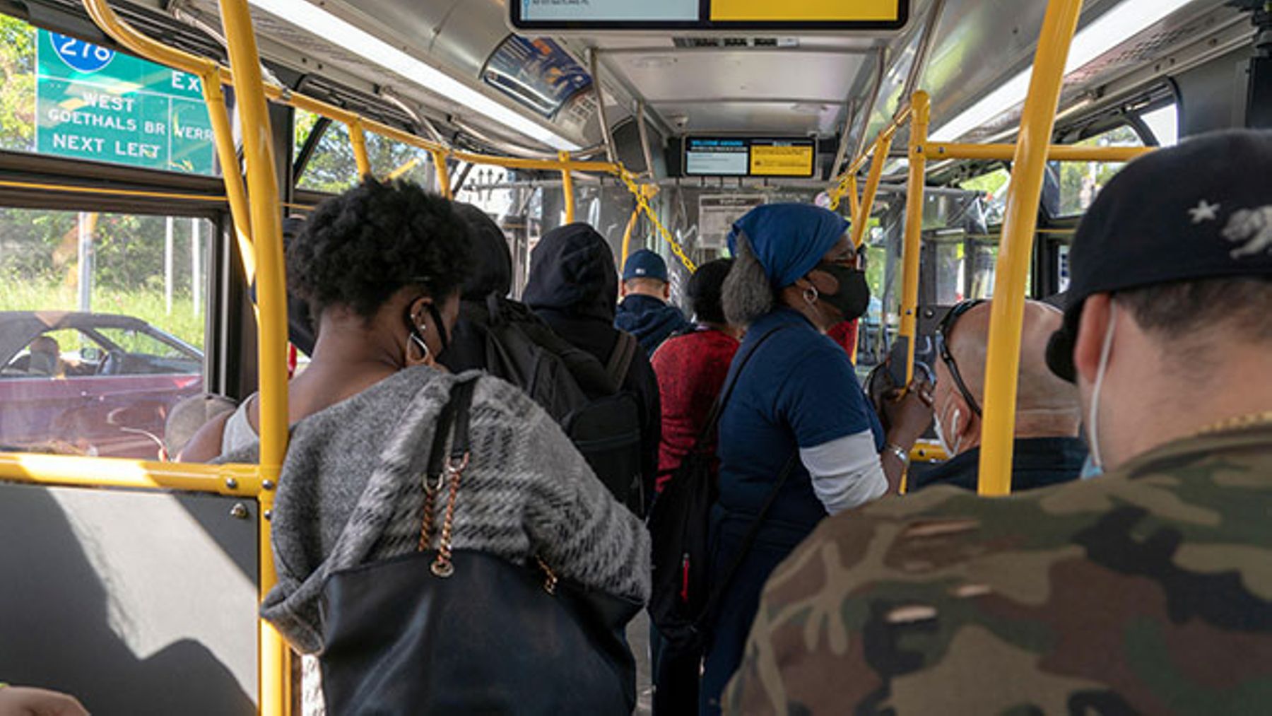 The pandemic drove home how much essential workers rely on buses to get to their jobs; bus use exceeded subway use during the lockdown. (ZUMA PRESS, INC./ALAMY STOCK PHOTO)