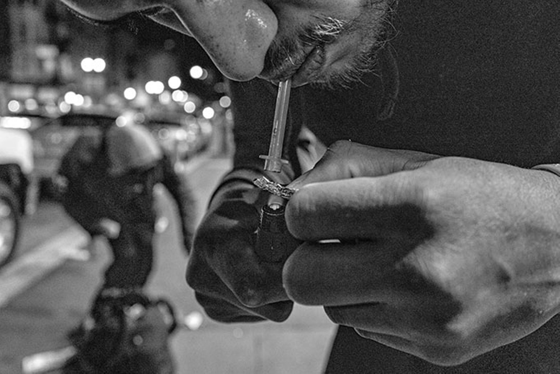 A drug user on 6th Street in San Francisco's Tenderloin neighborhood.