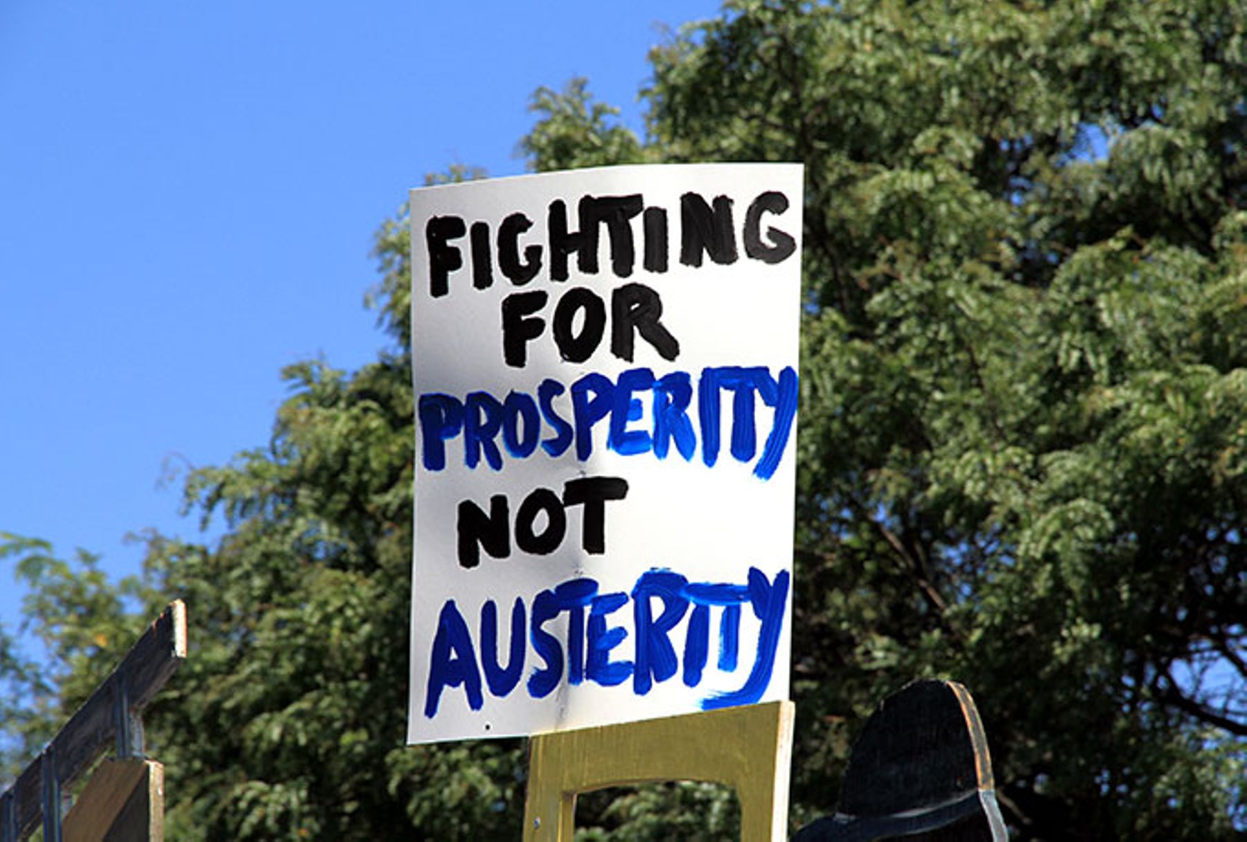A sign against austerity at the 2012 Labor Day Parade in Toronto.