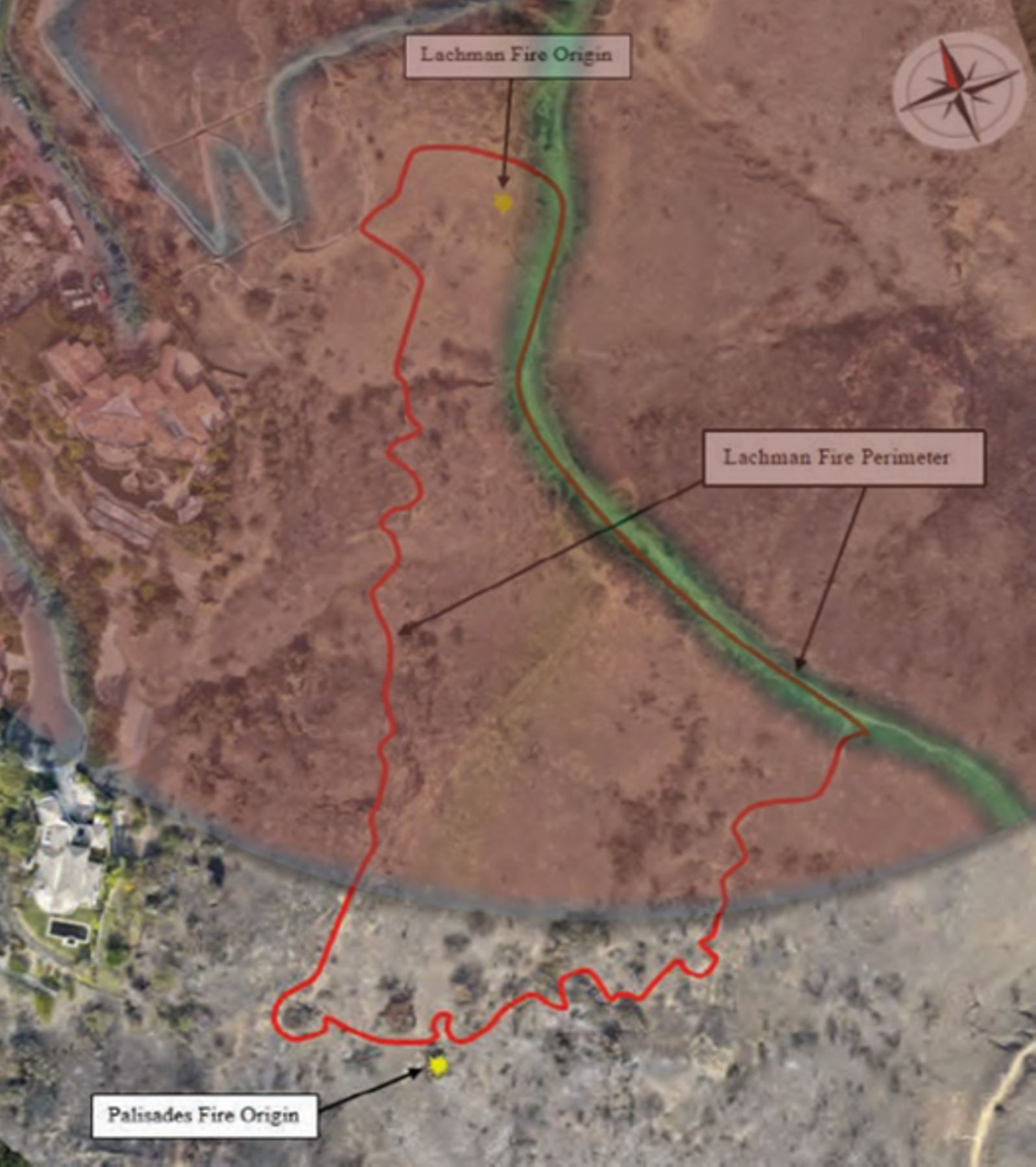 An overlay of the Lachman Fire burn scar, as determined by federal investigators, with an “avoidance area,” as indicated on the avoidance map provided by California State Parks.