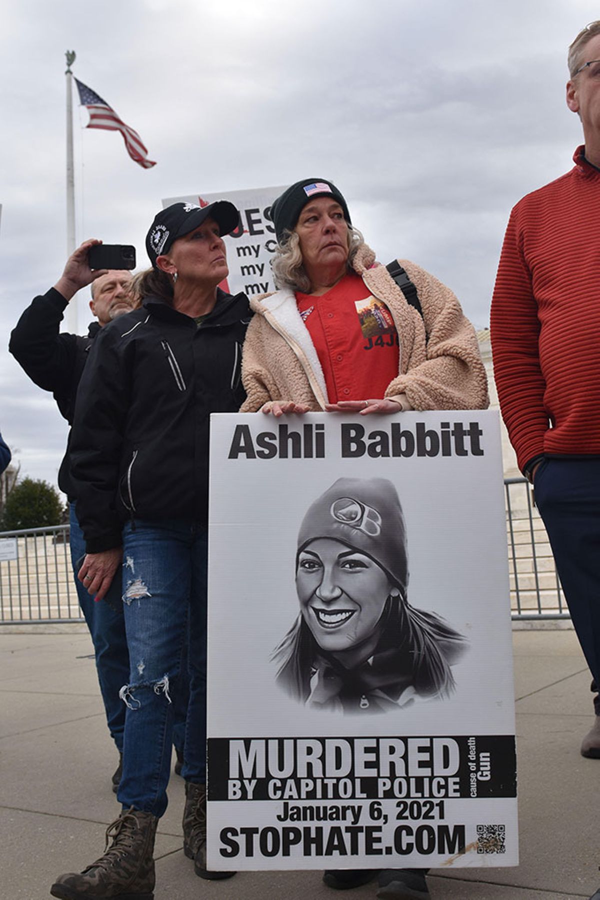 Ashli Babbitt's mother and others protest on the shooting of Ashli Babbitt by the US Capitol Police during the Attack on the US Captiol.