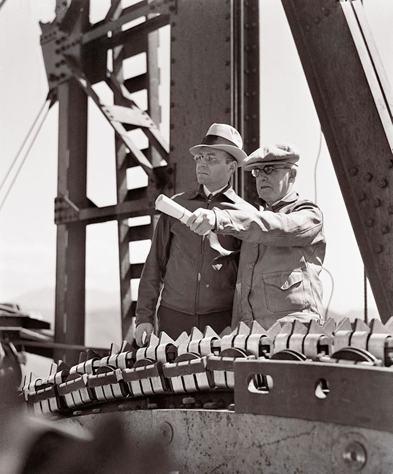 C.E. Payne, assistant engineer, and Joseph B. Strauss, chief engineer, in 1936.
