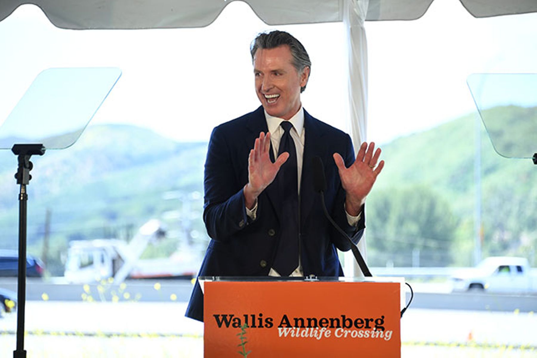 California Governor Gavin Newsom at the Wallis Annenberg Wildlife Crossing Groundbreaking Celebration in 2022.