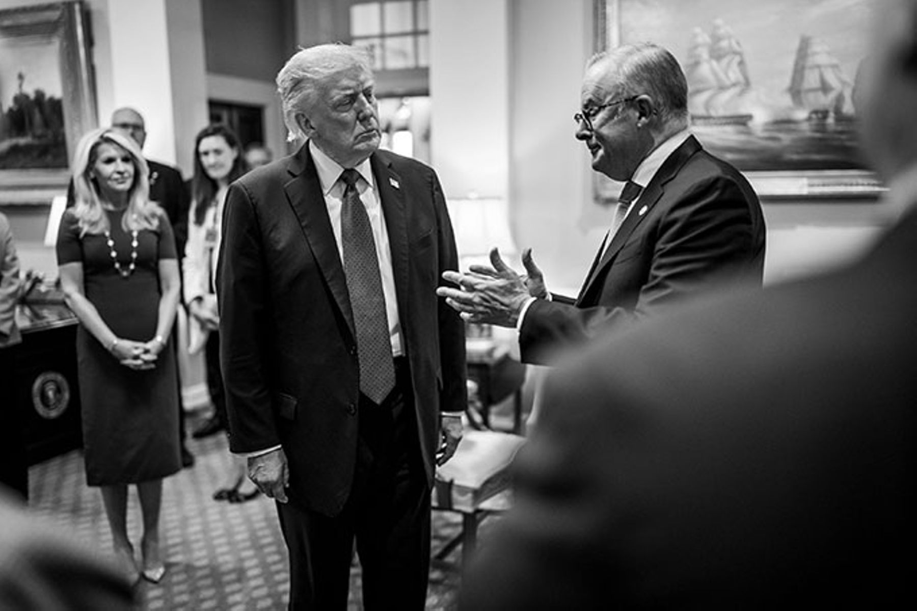 Australian Prime Minister Anthony Albanese speaks with President Donald Trump in the White House, October 20, 2025.