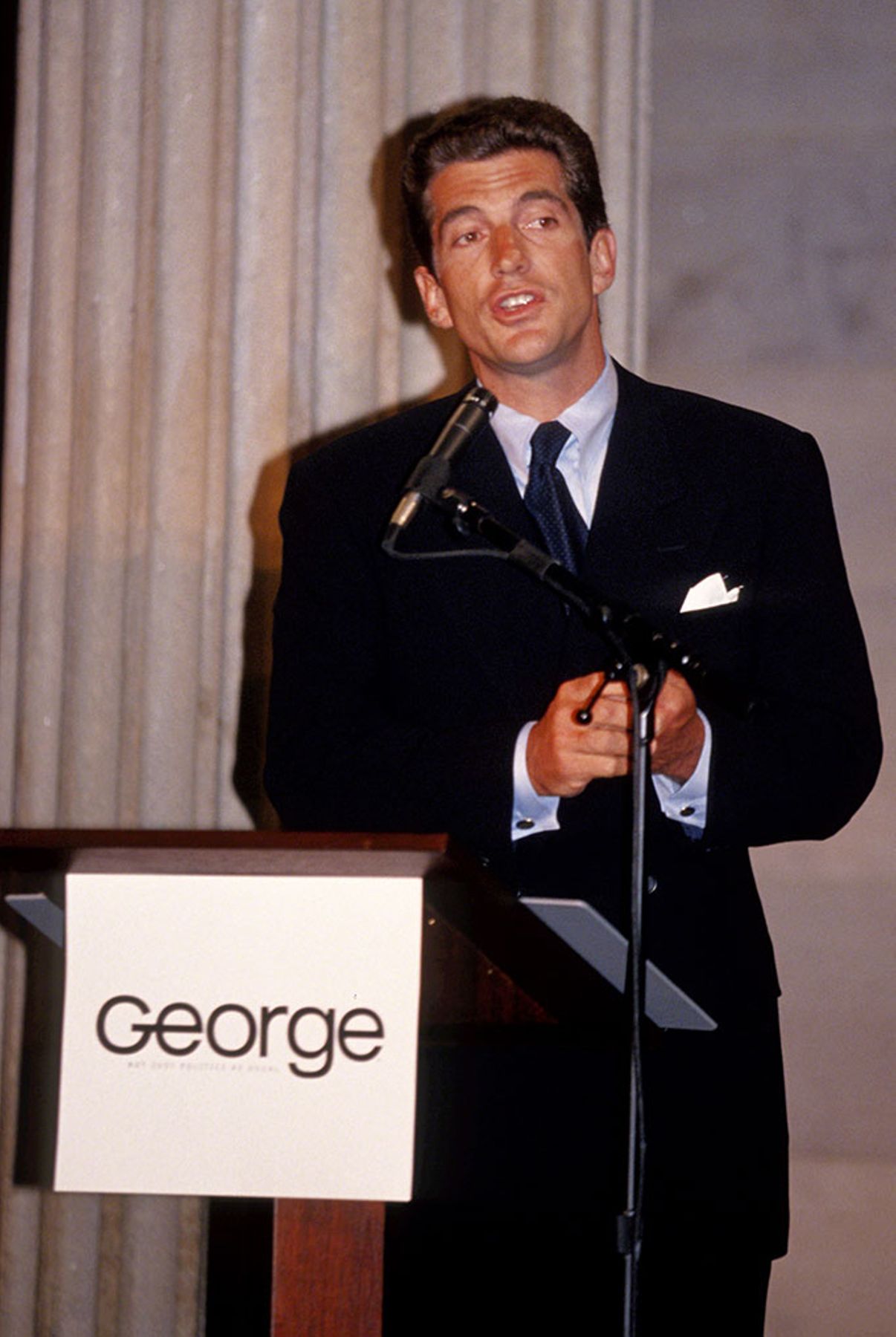John F. Kennedy Jr. attends the launch of George Magazine circa 1995.