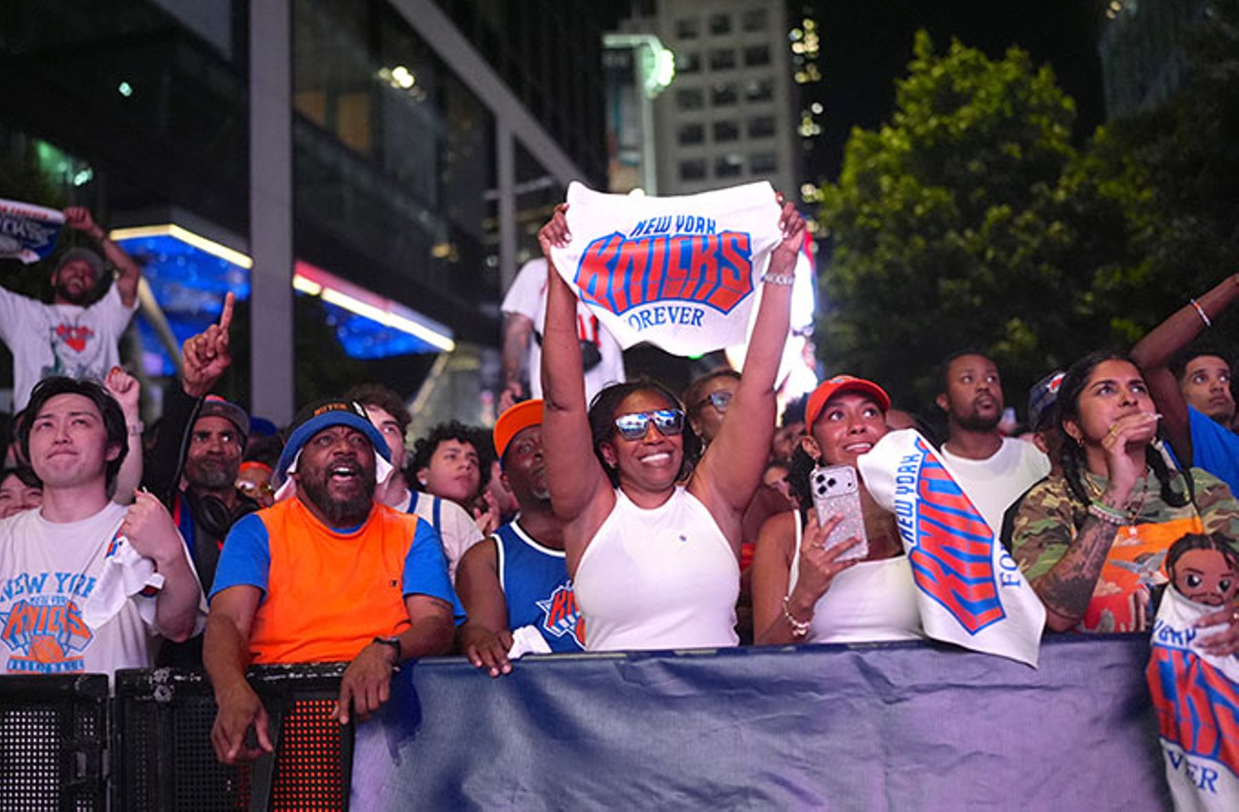 NY Knicks fans attend watch party for Game 1 of the Eastern Conference Finals against the Cleveland Cavaliers on May 19, 2026, NYC.