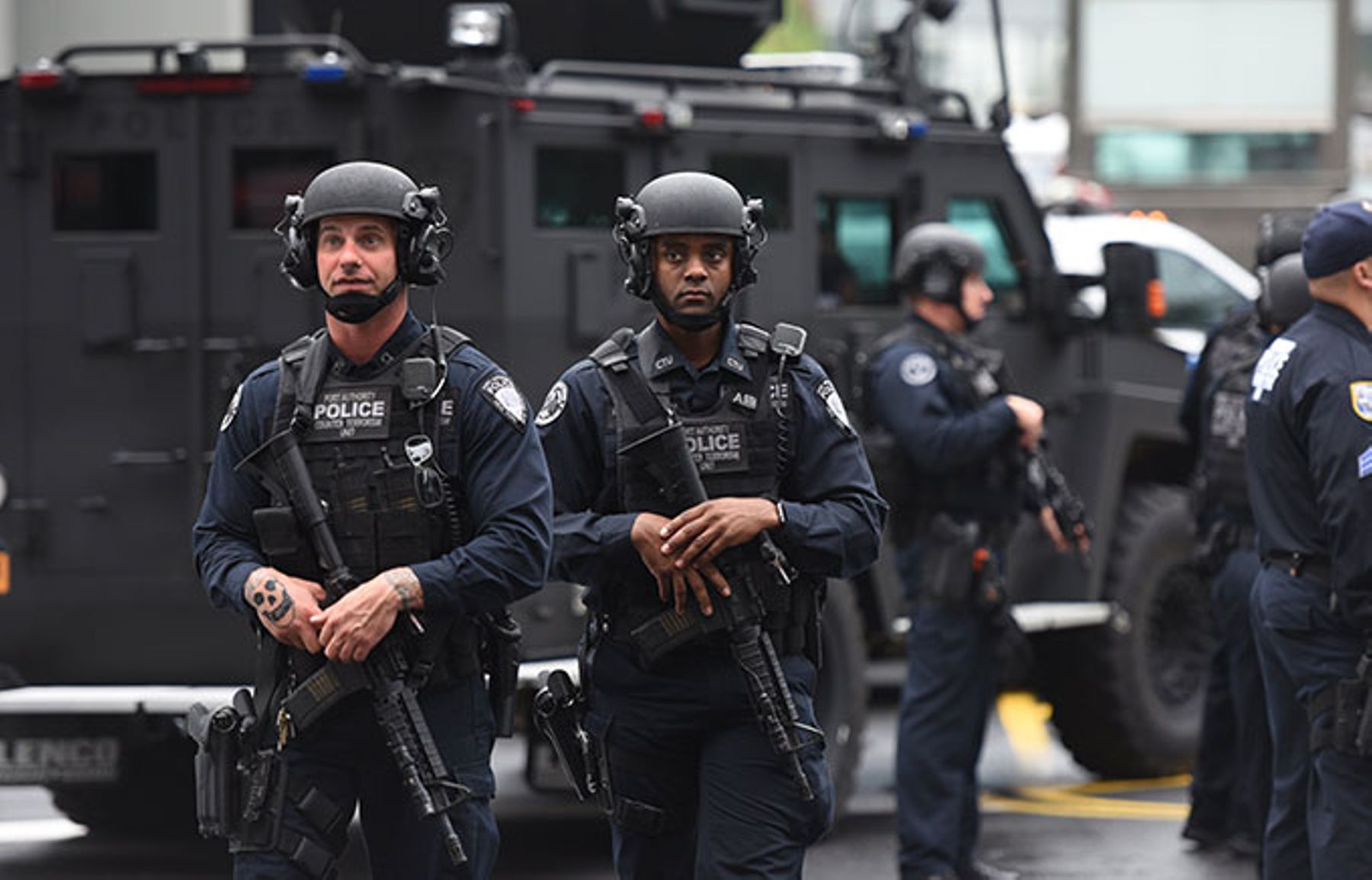 Port Authority Police Department Counter-Terrorism Police patrol during observances on September 11, 2018.