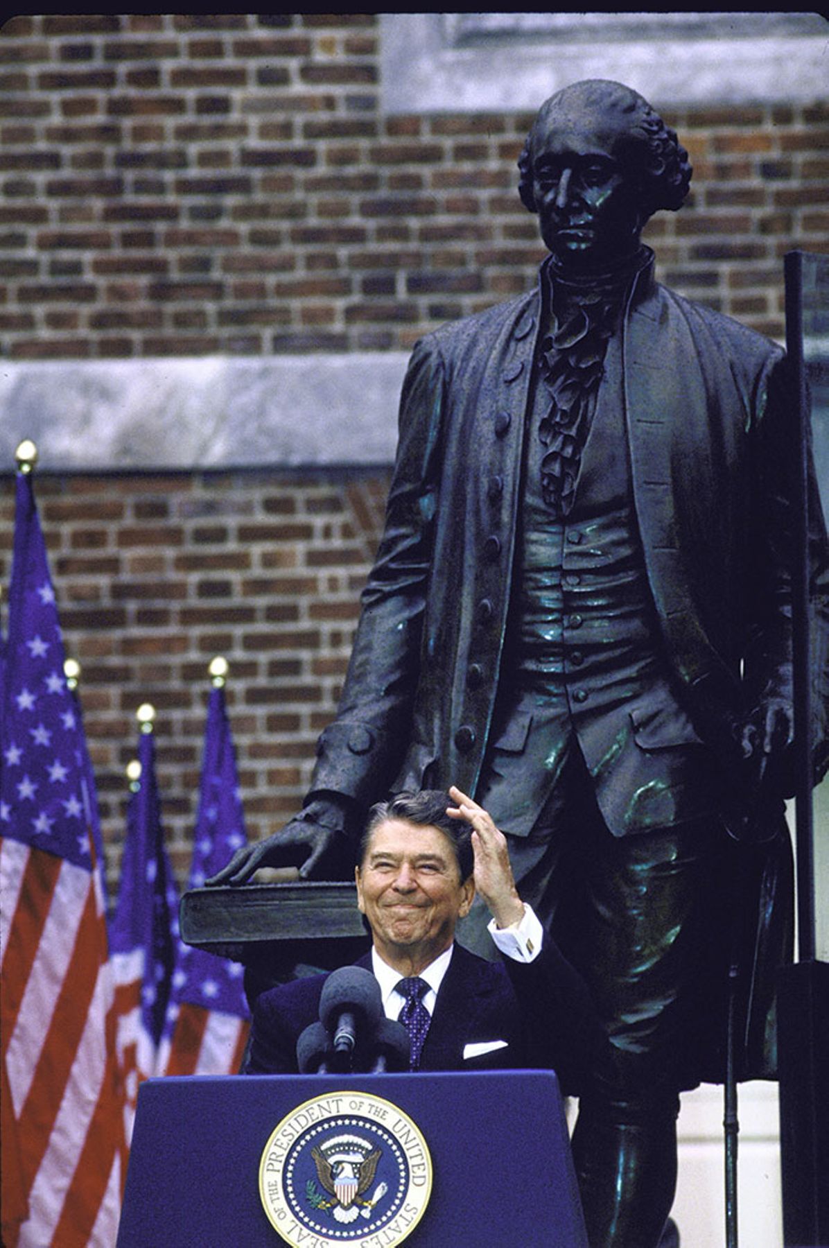 President Ronald Reagan speaks during the Constitution Bicentennial celebration in 1987.