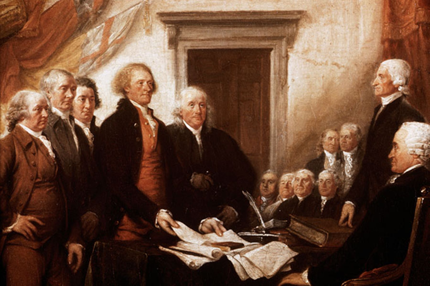 Detail of American Signatories from Declaration of Independence, 4 July, 1776 by John Trumbull.
