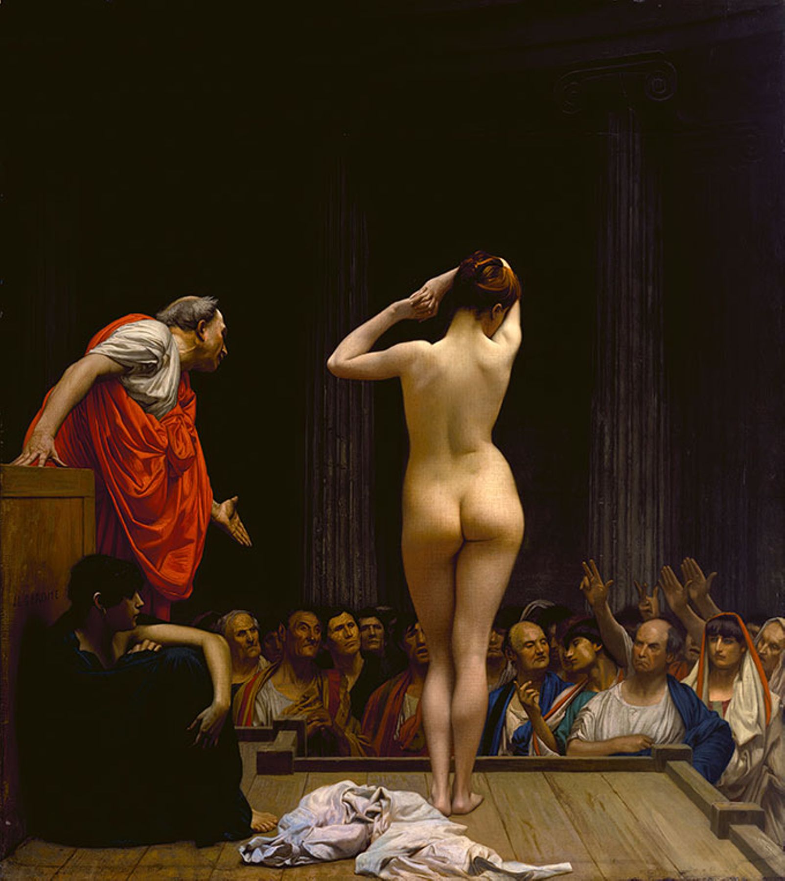 Slavery long predated its American incarnation as shown in Jean-Leon Gérôme’s A Roman Slave Market.
