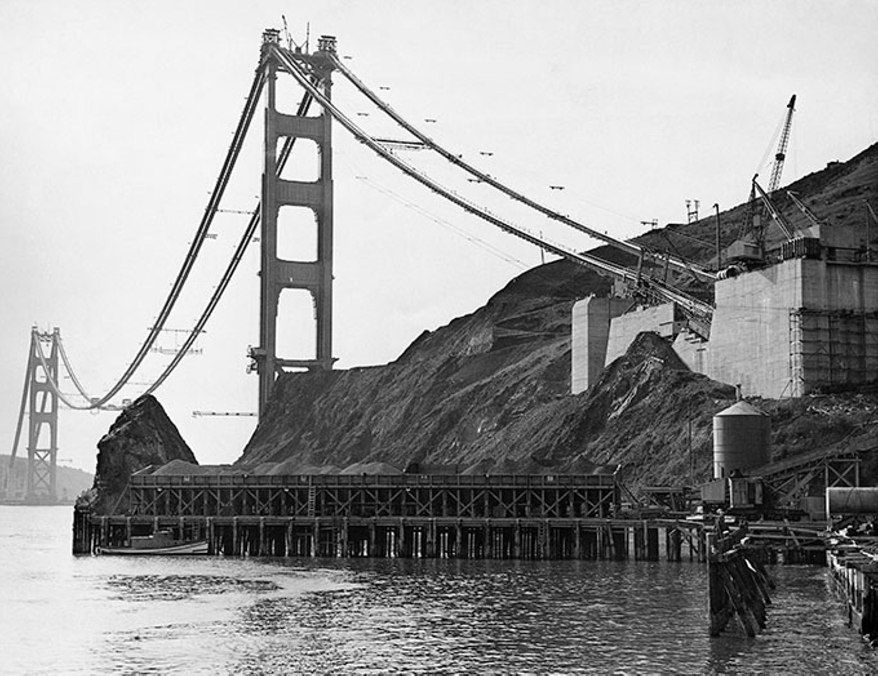 The anchorage of the cables supporting the bridge across the golden gate, which must support the terrific weight of the structure.