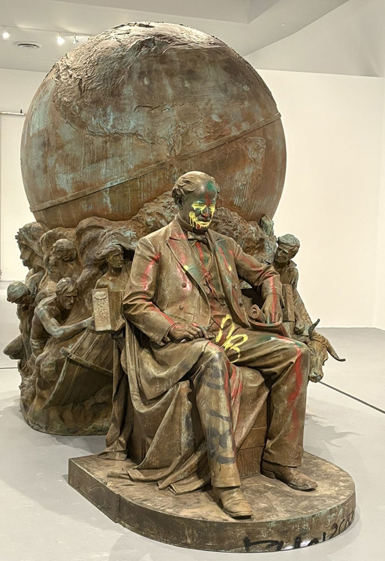 The pedestal-less Matthew Fontaine Maury Monument, removed from Richmond&rsquo;s Monument Avenue in 2020, at the Los Angeles exhibit.