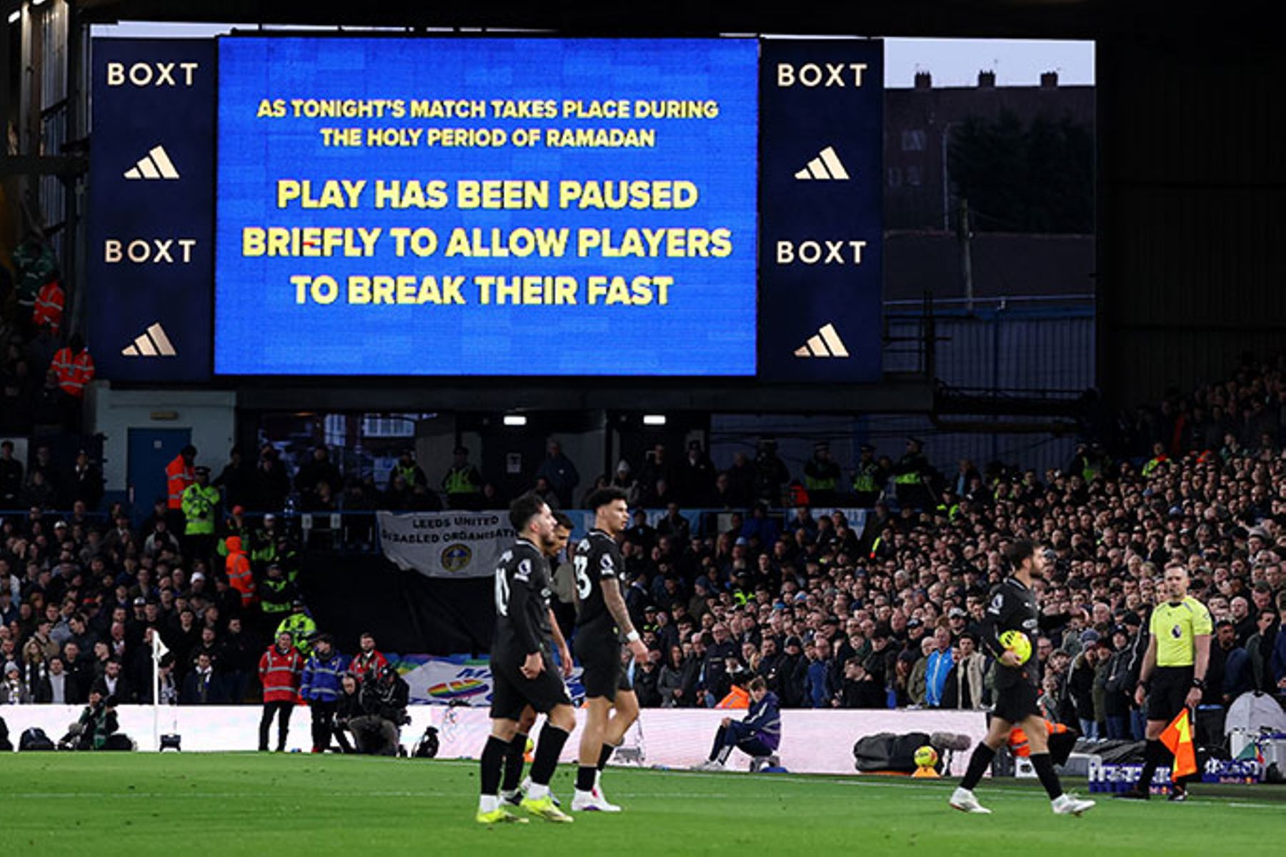 Announcement for a break in play to allow players to break their fast for Ramadan.