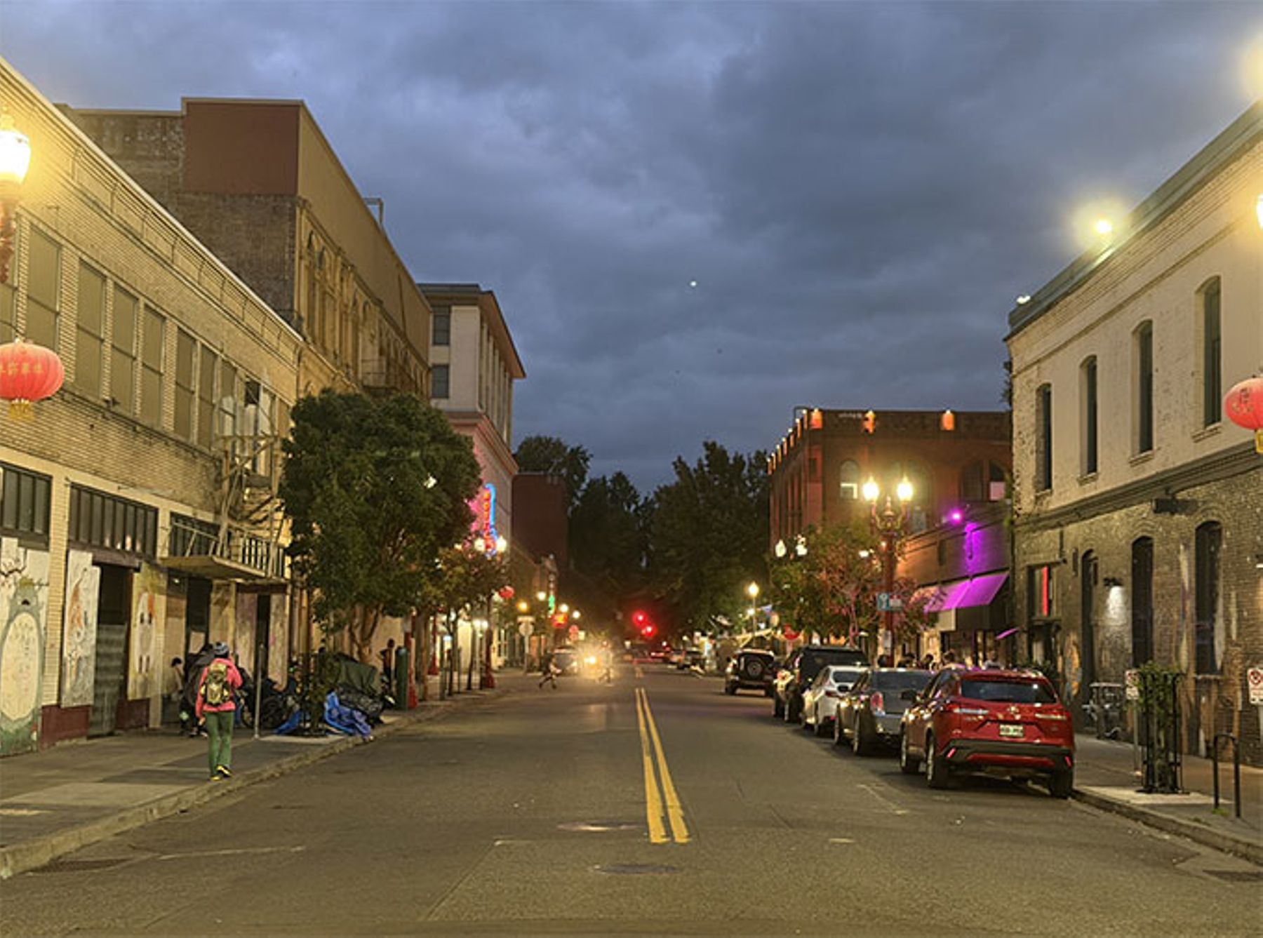 Despite recent sweeps, street camping continues to proliferate across the city. “For Lease” signs are prevalent, as many businesses have failed to return after the events of 2020.